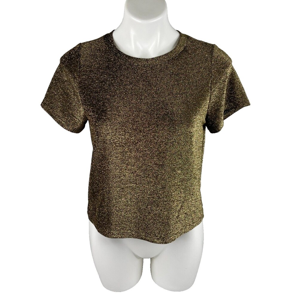 MTS Women Small Crop Top Gold Metallic Shirt NWT